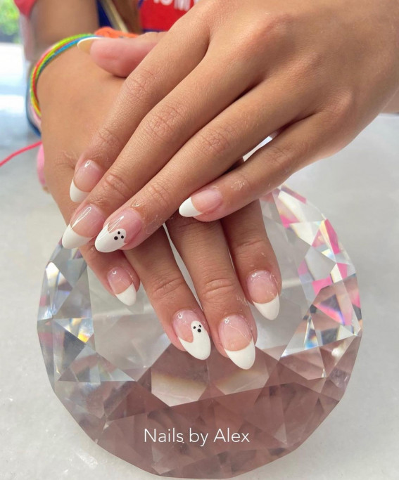 42 Best Halloween Nail Ideas in 2022 : White Ghost + White French Tip Nails