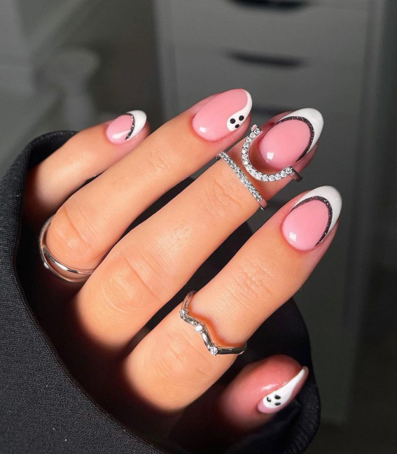 42 Best Halloween Nail Ideas in 2022 : White Ghost + Double French Tip Nails