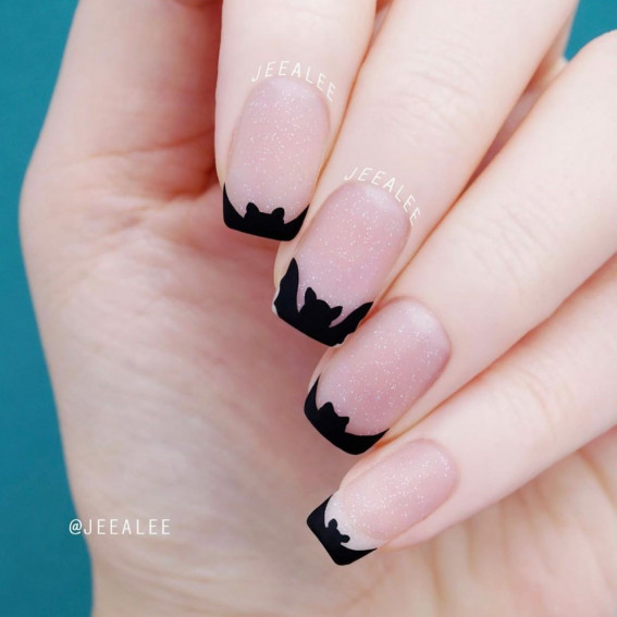 42 Best Halloween Nail Ideas in 2022 : Bat French Tip Nails