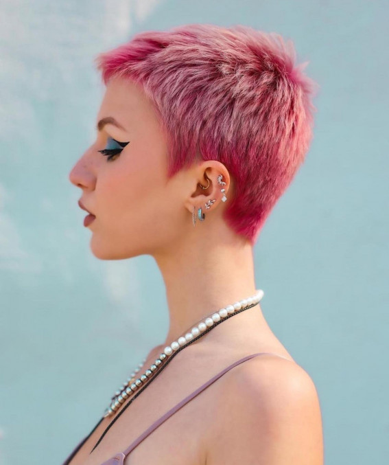 40 Best Pixie Haircuts & Hairstyles For Any Hair Type : Pink-Magenta Short Pixie