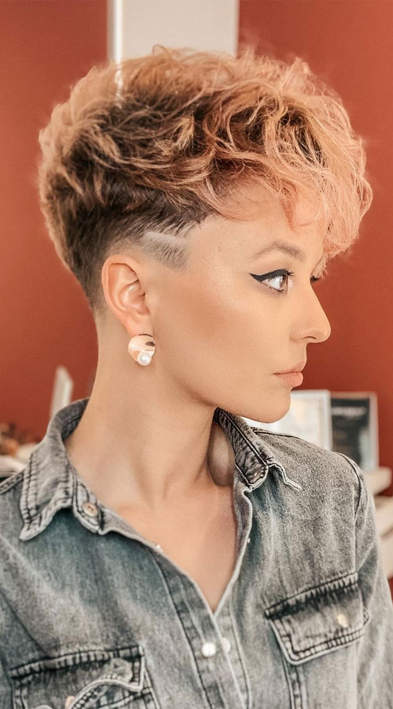 40 Best Pixie Haircuts & Hairstyles For Any Hair Type : Curly Light Copper