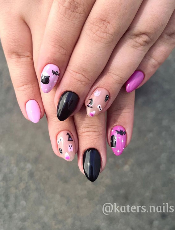 30+ Spooky Halloween Nail Ideas : Witch Pink Nails 
