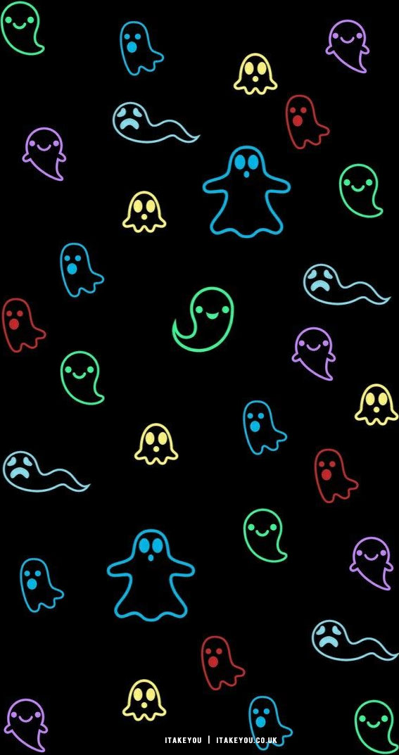 10+ Spooky Halloween Wallpaper Ideas : Mixed Neon Ghosts