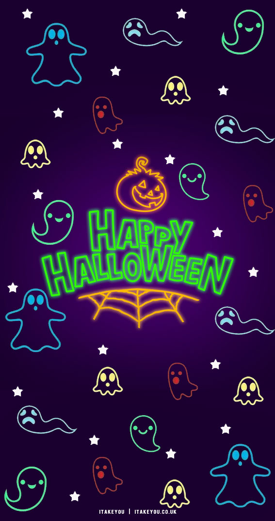 10+ Spooky Halloween Wallpaper Ideas : Happy Halloween Neon Sign