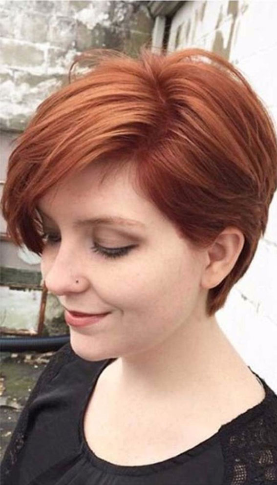 40 Best Pixie Haircuts & Hairstyles For Any Hair Type : Copper Blonde Side Swept