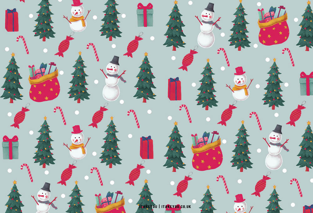 40+ Preppy Christmas Wallpaper Ideas : Santa Bag + Christmas Tree