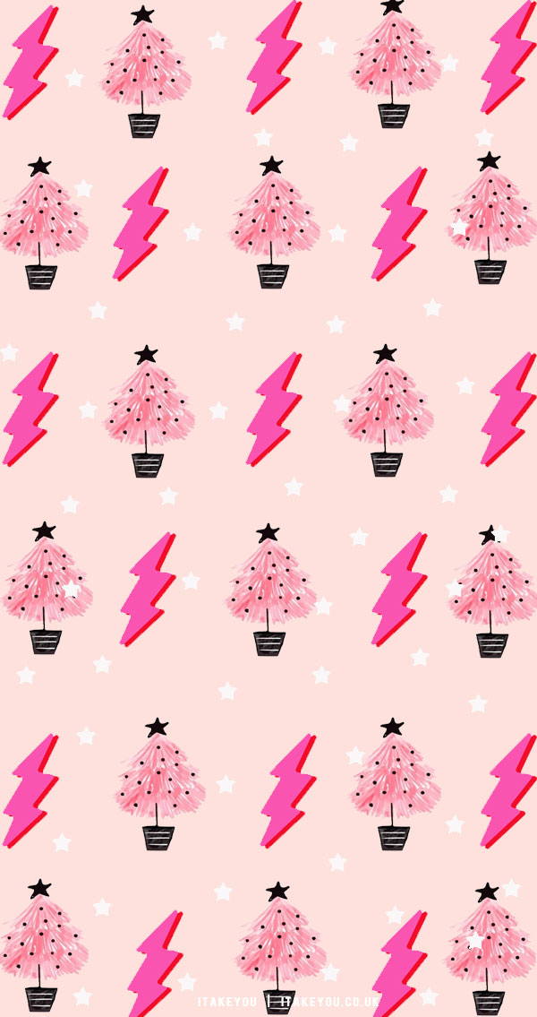 40+ Preppy Christmas Wallpaper Ideas : Pink Lightnings & Pink Christmas Tress