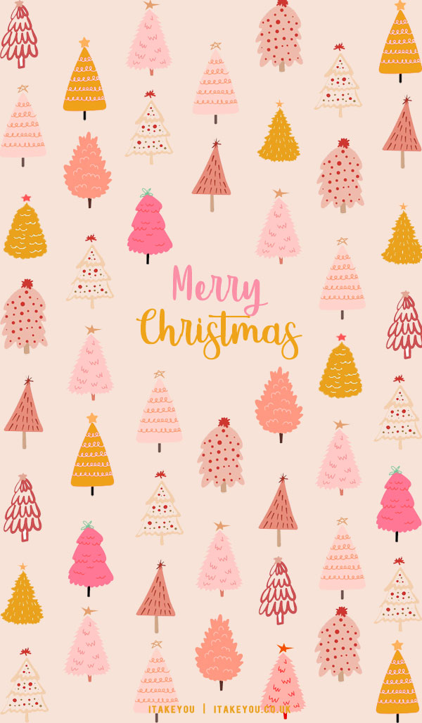 40+ Preppy Christmas Wallpaper Ideas : Pink & Yellow Christmas Trees Wallpaper for iPhone