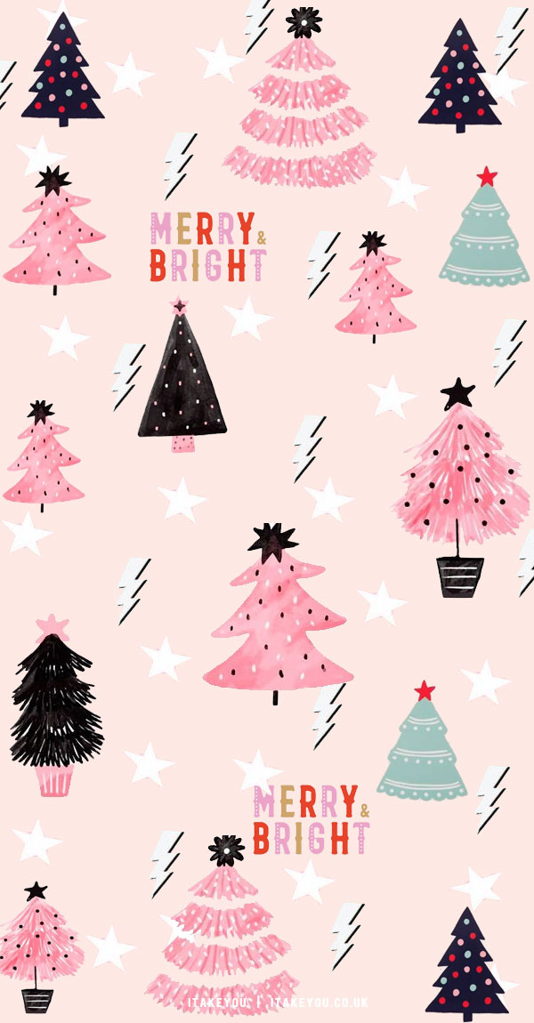 40+ Preppy Christmas Wallpaper Ideas : Variety Christmas Trees, Merry & Bright