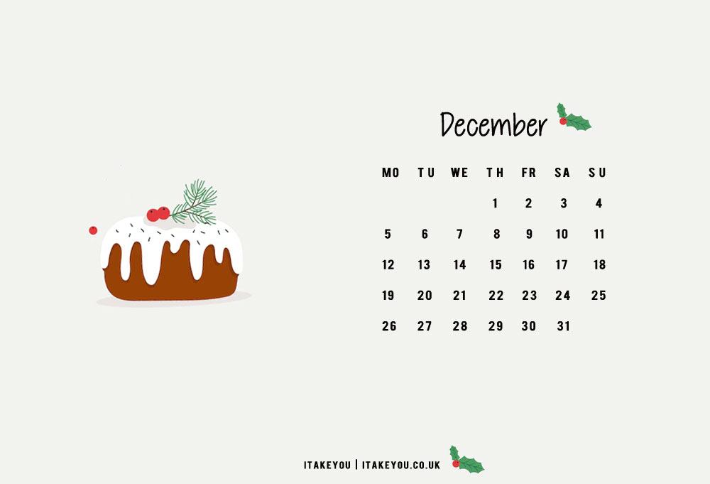 30+ Free December Wallpapers : Christmas Pudding Calendar