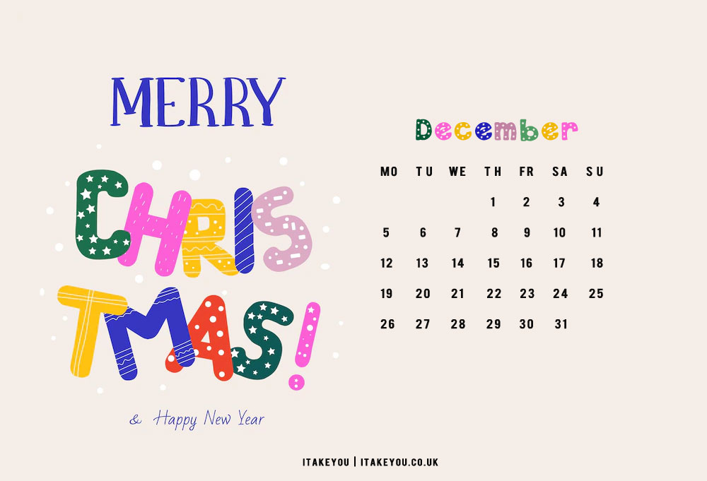 30+ Free December Wallpapers : Colourful Christmas Alphabet Calendar