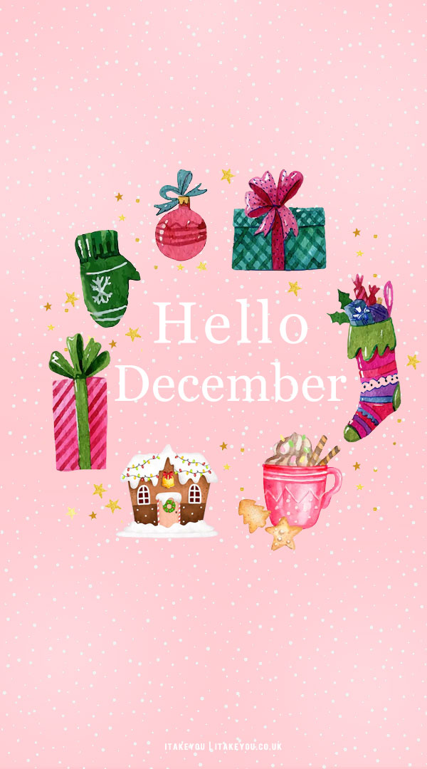 30+ Free December Wallpapers : Christmas Wreath Pink Wallpaper