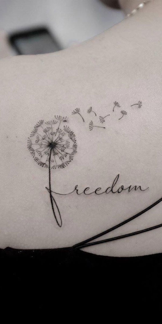 30+ Beautiful Flower Tattoo Ideas : Blowing Dandelion + Freedom I Take You