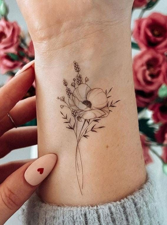 30+ Beautiful Flower Tattoo Ideas : Poppy Tattoo Above Wrist I Take You |  Wedding Readings | Wedding Ideas | Wedding Dresses | Wedding Theme