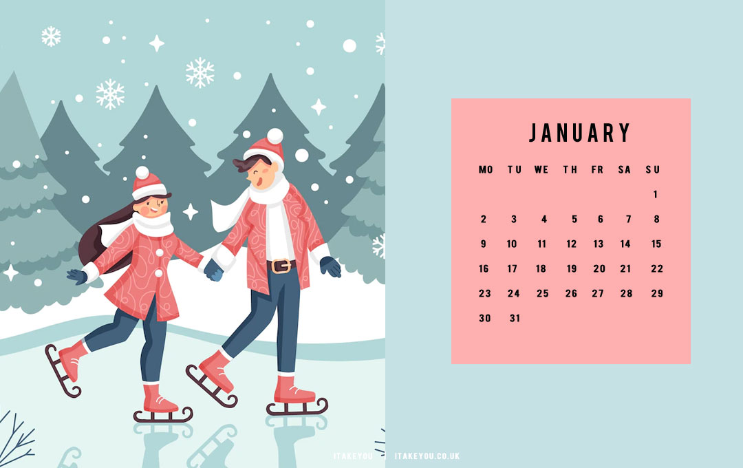 30+ January Wallpaper Ideas for 2023 : Couple Ice Skating
