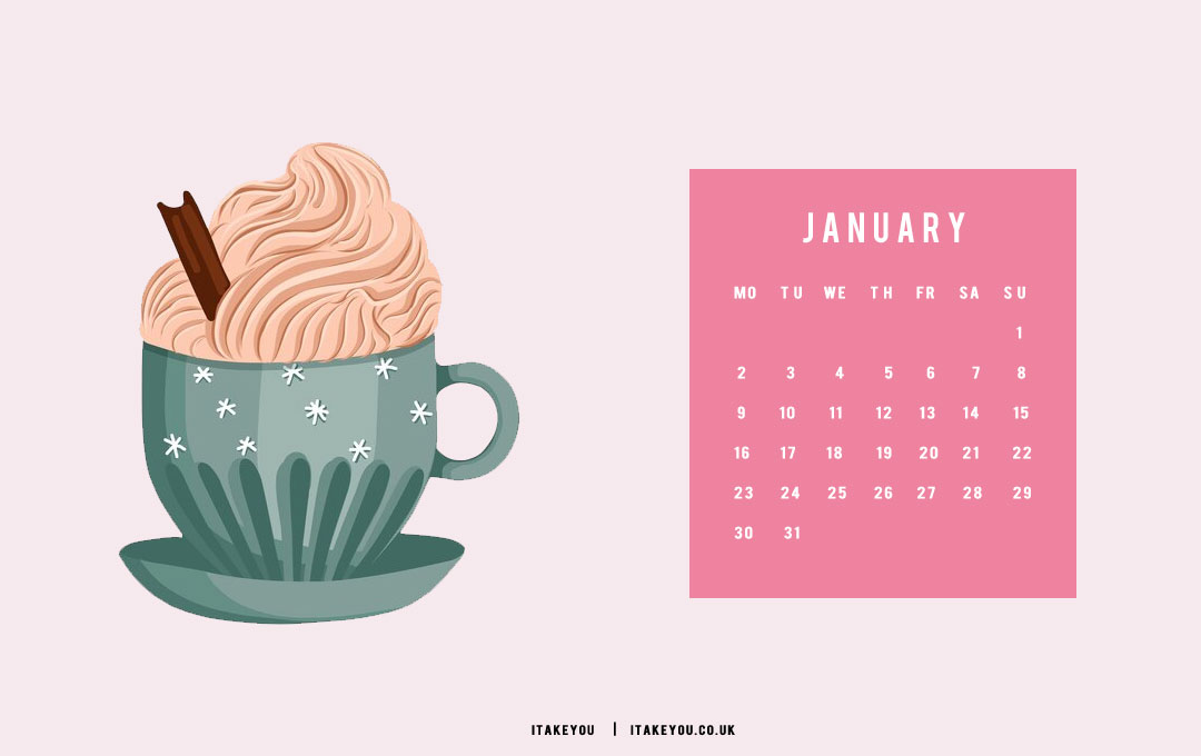 30+ January Wallpaper Ideas for 2023 : Cozy Drink Pink Calendar