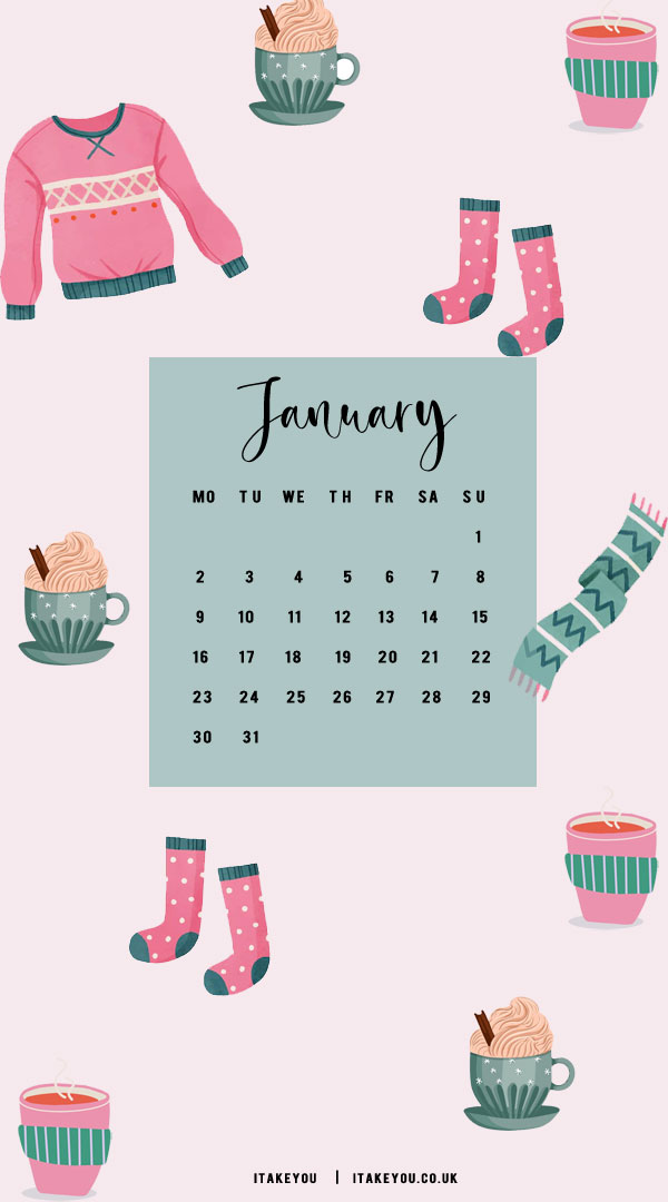 30+ January Wallpaper Ideas for 2023 : Scarf, Sweater & Pink Cup