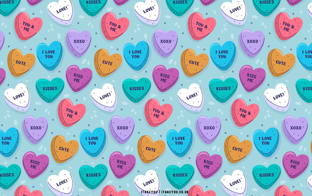 40+ Cute Valentine’s Day Wallpaper Ideas : Colourful Candy Hearts