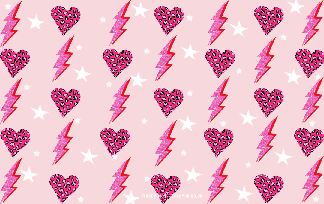 40+ Cute Valentine’s Day Wallpaper Ideas : Leopard Heart & Glitter Lightning
