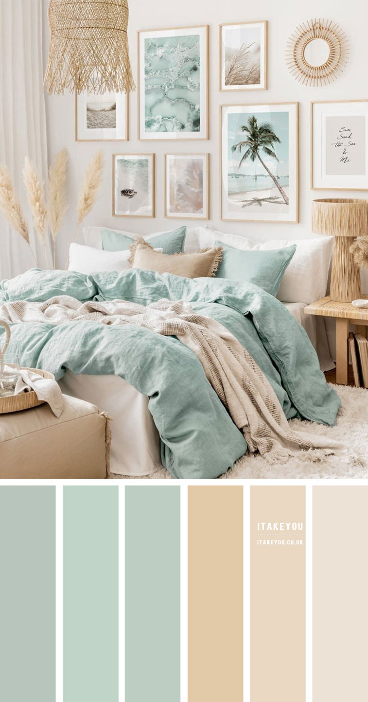 netural bedroom, neutral bedroom color ideas, green mint and light beige bedroom, light green and beige bedroom color ideas, light green and beige bedroom color scheme, light green and beige color scheme