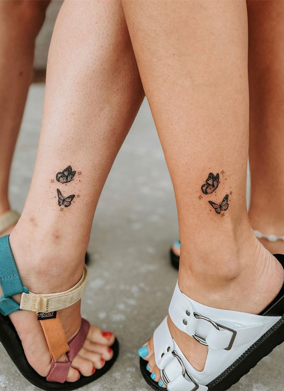 70+ Beautiful Tattoo Designs For Women : Matching Sparkly Butterflies
