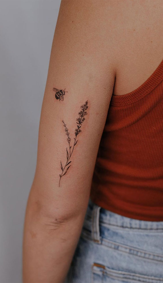 70+ Beautiful Tattoo Designs For Women : Lavender spring with a bumble bee