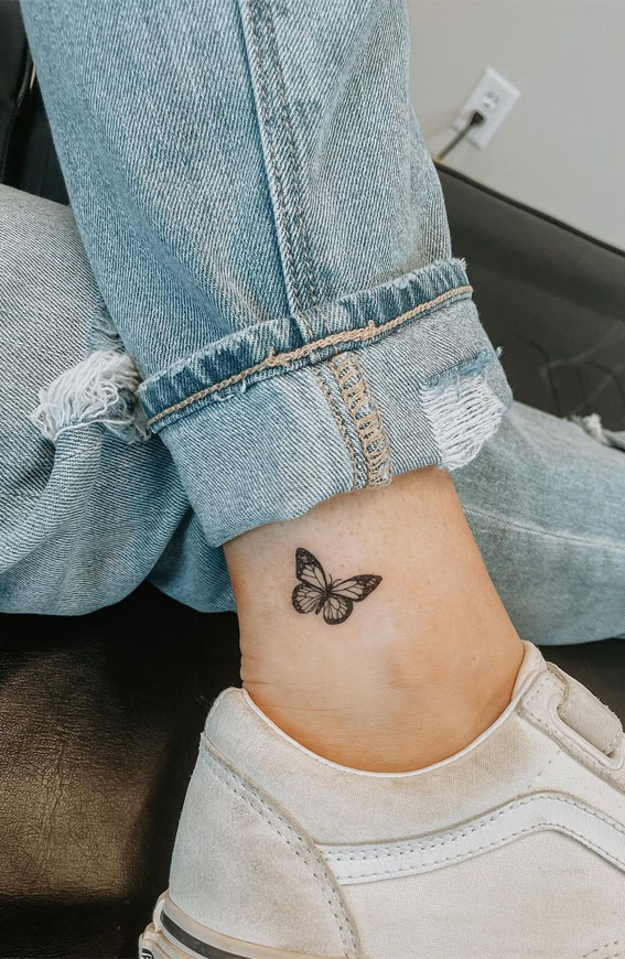 70+ Beautiful Tattoo Designs For Women : Butterfly Above Ankle I Take You