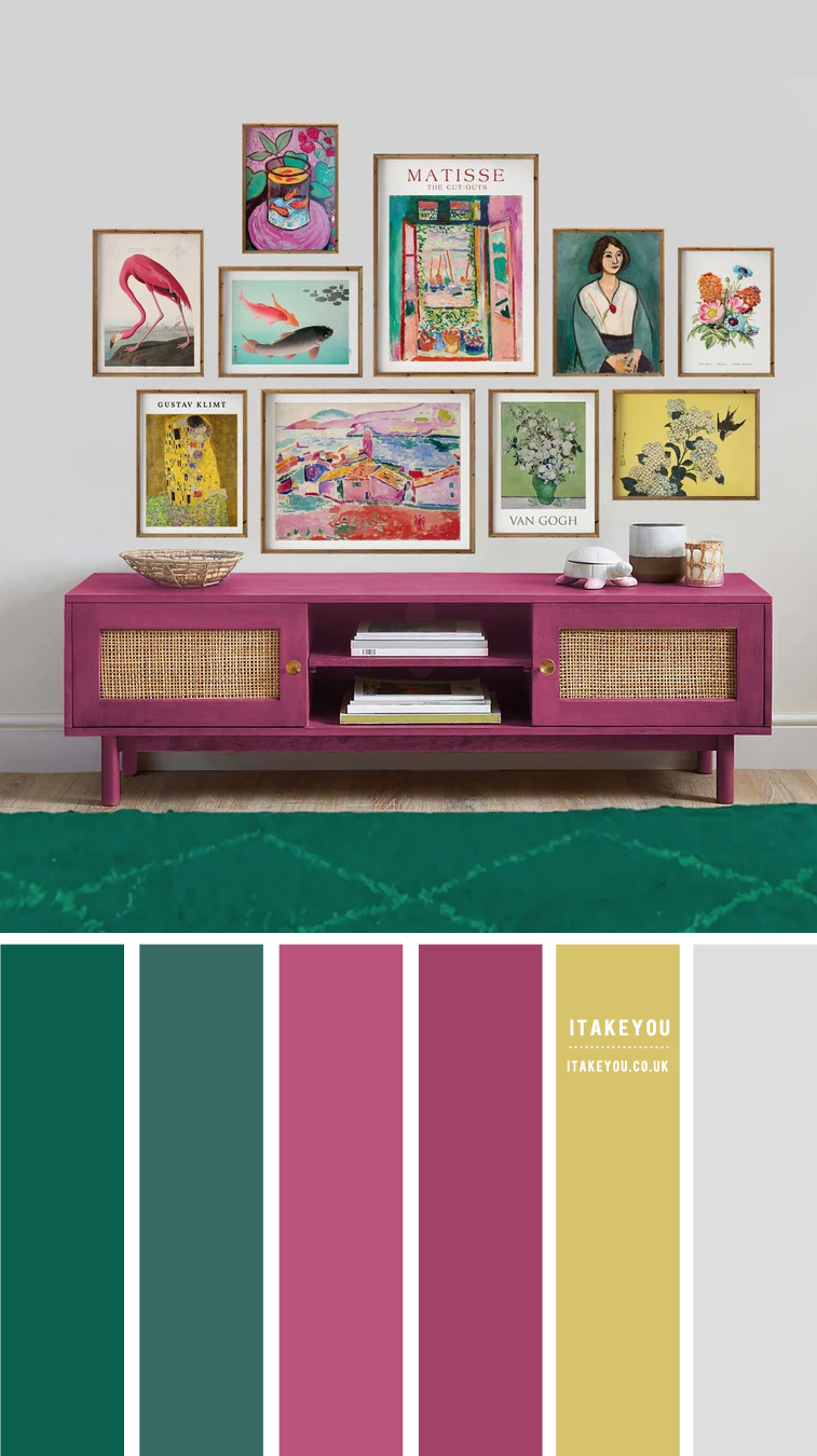 Light Grey Living Room with Berry and Green