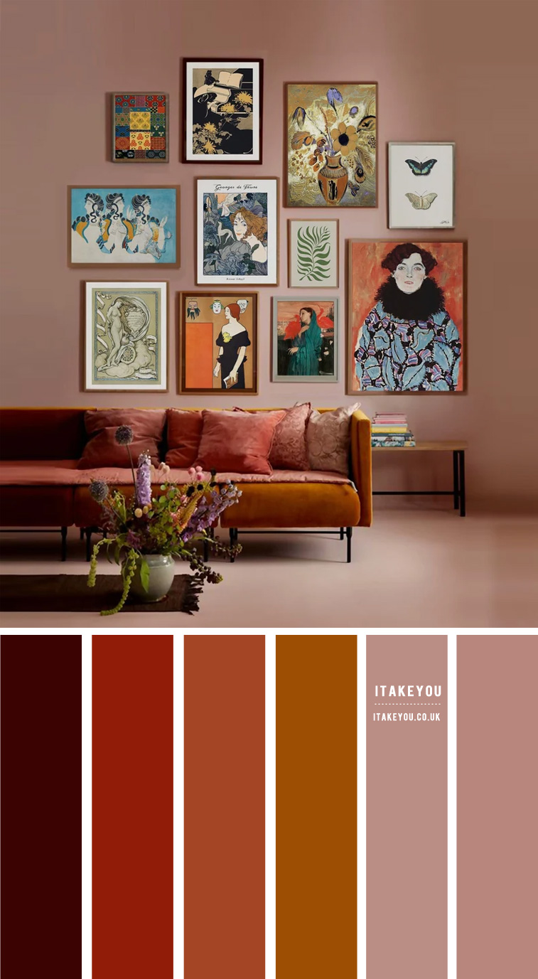dusty mauve living room, dusty mauve and rust color combo living room, living room color ideas, dusty pink living room