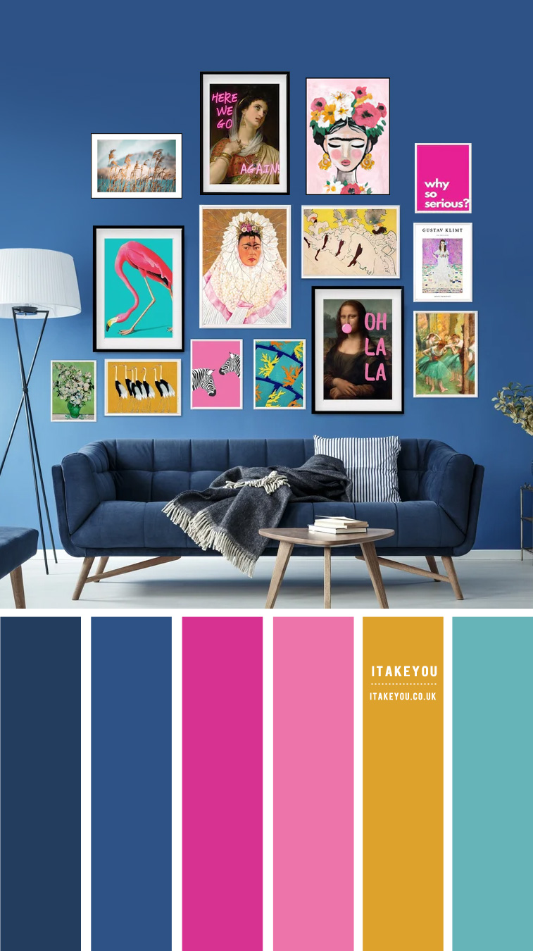 blue denim living room, blue denim and pink living room, aqua and pink color combo, Colour Combo