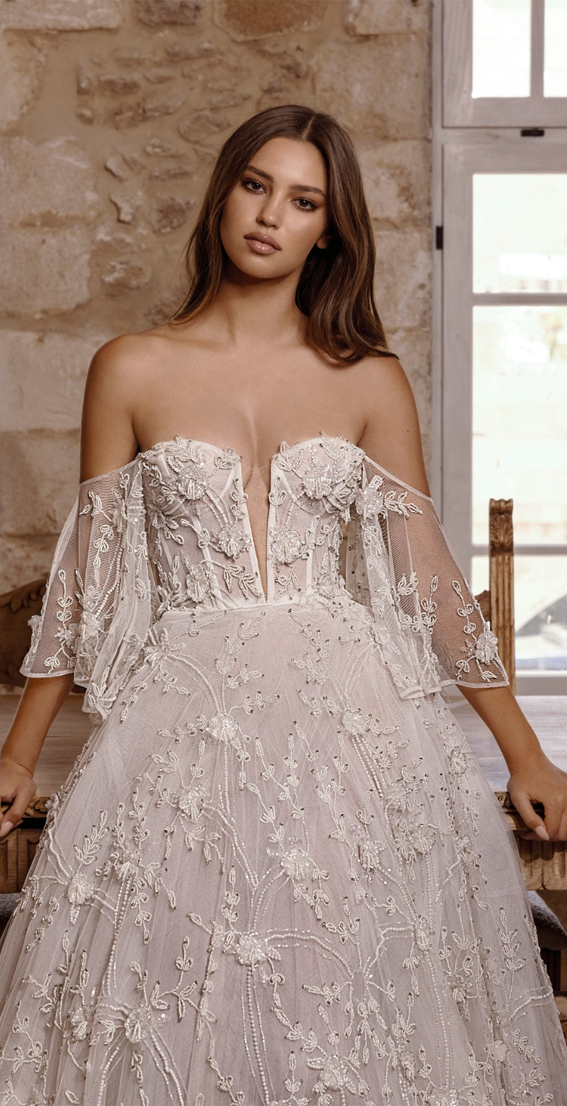 idan cohen bridal collection, wedding dress 2023, asymmetric neckline wedding dress, embellishment wedding dress