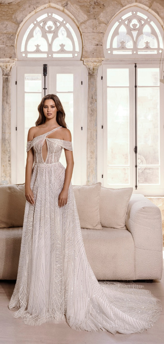 idan cohen bridal collection, wedding dress 2023, asymmetric neckline wedding dress, embellishment wedding dress