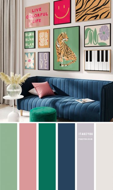 Light Grey Living Room with Navy Blue & Green I Take You | Wedding ...