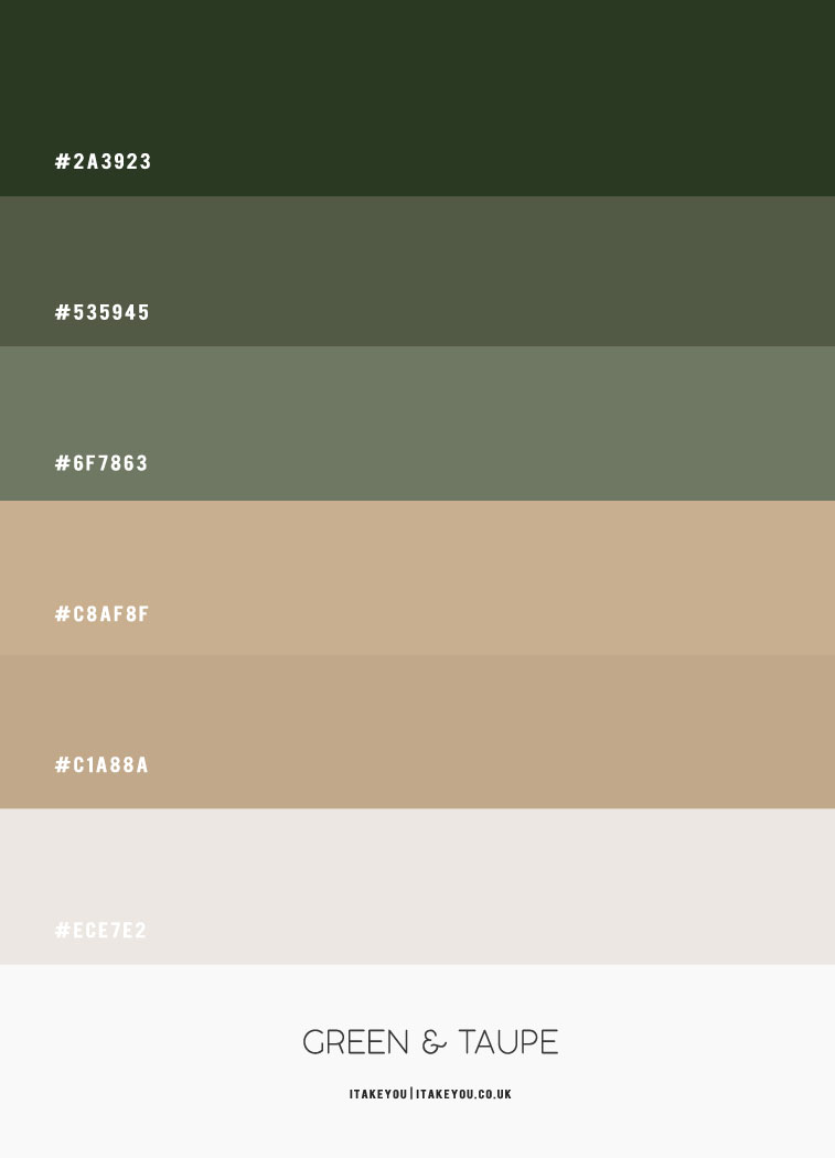 olive green and taupe color combo, green and nude color scheme, dark green and taupe color palette