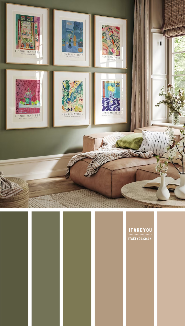 sage green living room, sage green and taupe living room, sage green and taupe color scheme