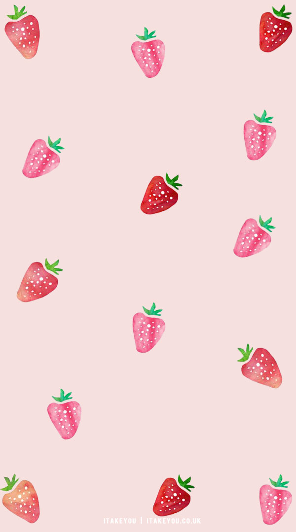 33 Cute Spring Wallpaper Ideas : Water Colour Strawberry Wallpaper