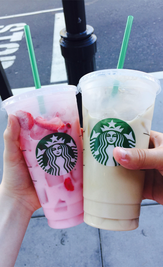 These Starbucks Drinks Look So Yummy : Coconut Strawberry Refresher + Iced Coffee