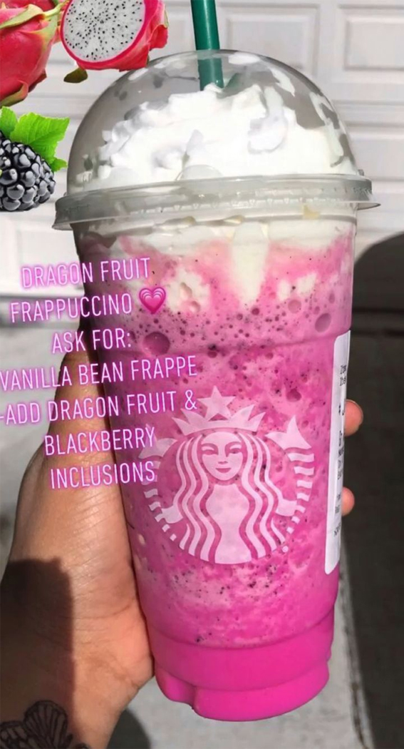 These Starbucks Drinks Look So Yummy : Dragonfruit Frappuccino Whipped Cream Topping