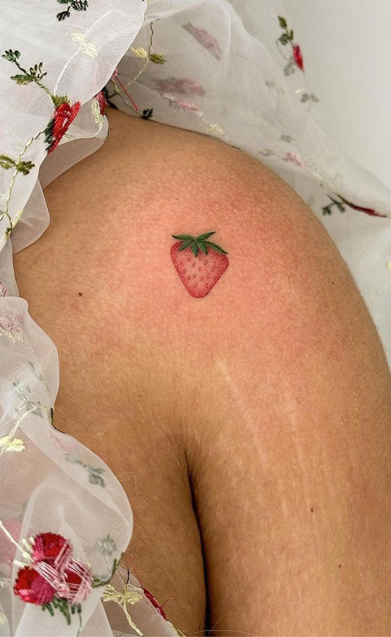 70+ Beautiful Tattoo Designs For Women : Strawberry Tattoo