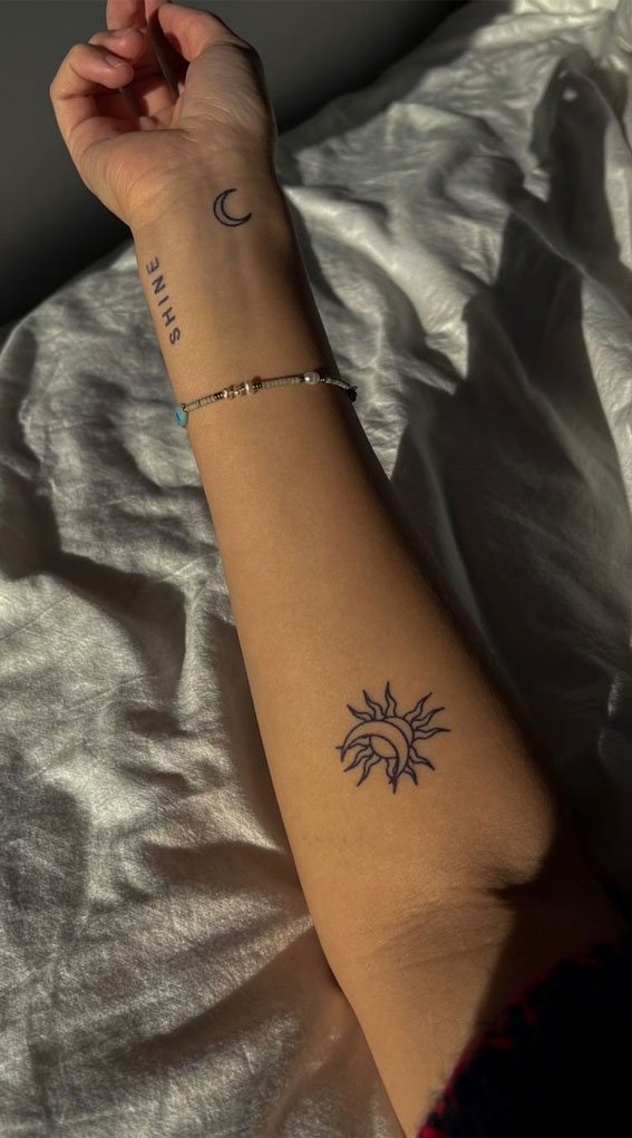 70+ Beautiful Tattoo Designs For Women : Shine + Sun & Moon I Take You