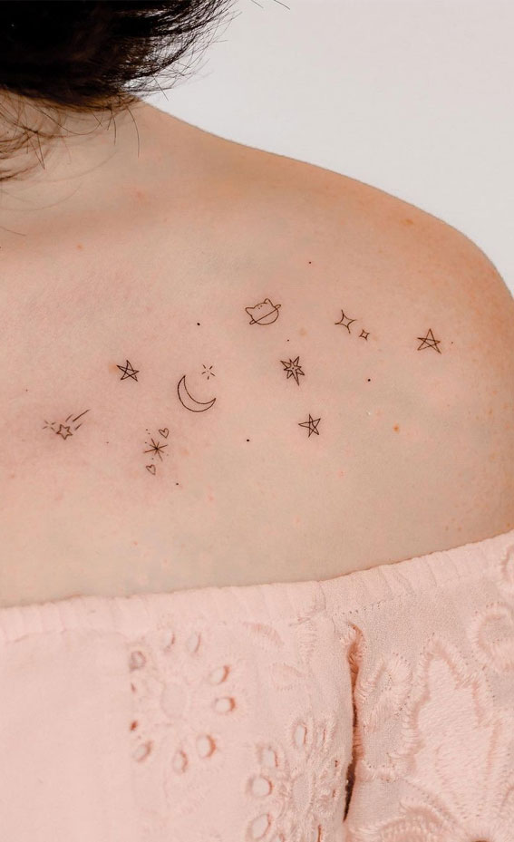 70+ Beautiful Tattoo Designs For Women : Moon & Star Shoulder Tattoo I Take You