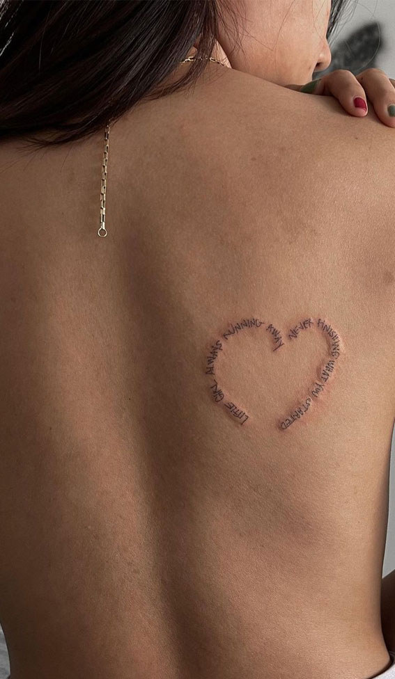 40 Meaningful Word Tattoos : Heart-Shape Lettering Tattoo