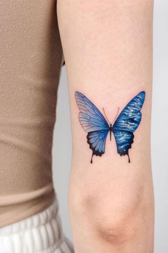 30 Cute Butterfly Tattoos : Sparkly Blue Butterfly