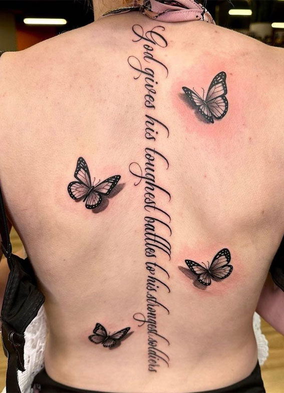 30 Cute Butterfly Tattoos : Butterflies and full spine quote