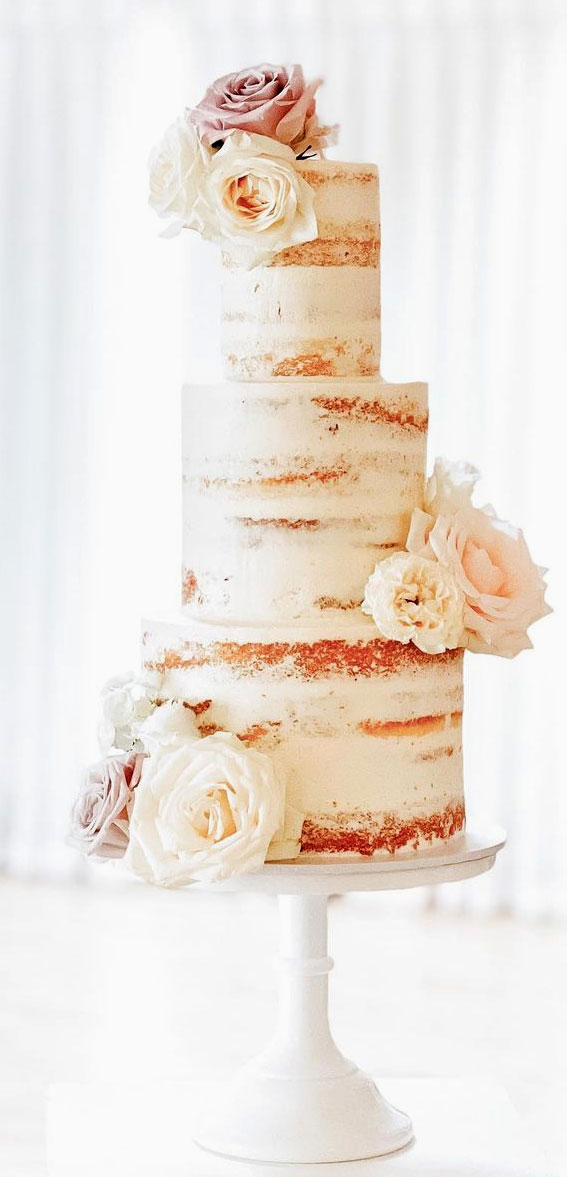 semi-naked wedding cake, summer wedding cake ideas, simple wedding cake idea, wedding cake, wedding cake ideas, wedding cake designs, four tier wedding cake, blush and white wedding cake