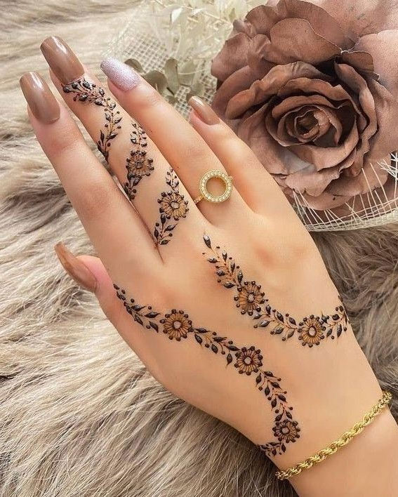 70 Minimal Henna Designs : Spiral Floral on 2nd Finger