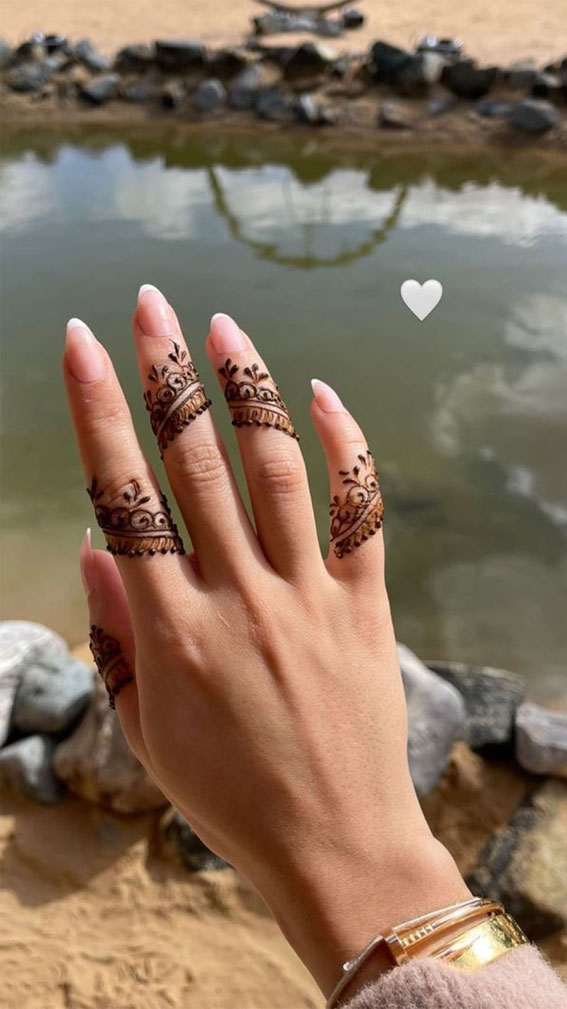 70 Minimal Henna Designs : Lace Henna on Fingers
