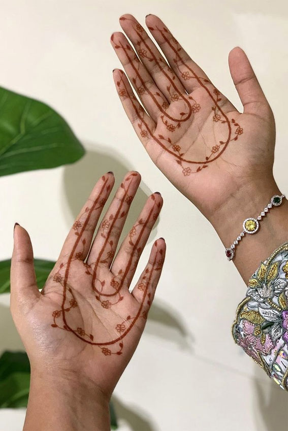 70 Minimal Henna Designs : Small Floral on Palm