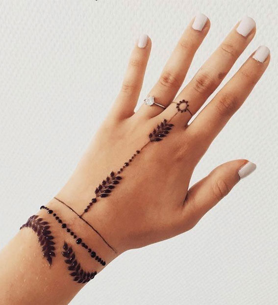 70 Minimal Henna Designs : Leave on Wrist