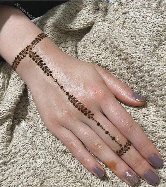 70 Minimal Henna Designs : Wrist to 3rd Finger Henna Design